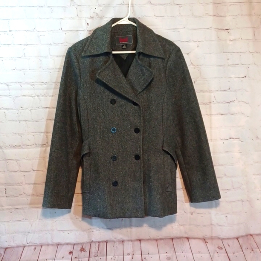 Lei  Womans 100% Wool Vintage  Gray Pea Coat L